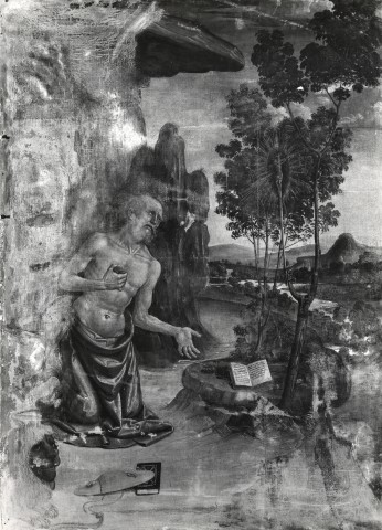 Anonimo — Italian 16th. Fiorenzo di Lorenzo (copy after), St. Jerome in Penitence. — insieme, prima del restauro